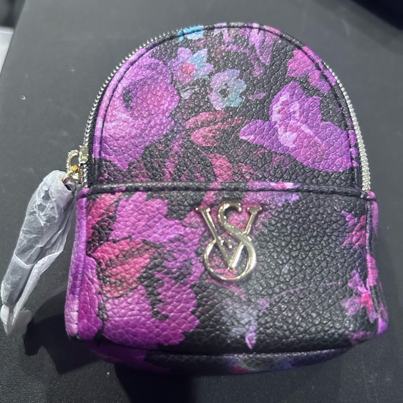 Victoria's Secret Handbags - VS Floral Black and Purple Mini Backpack Keychain